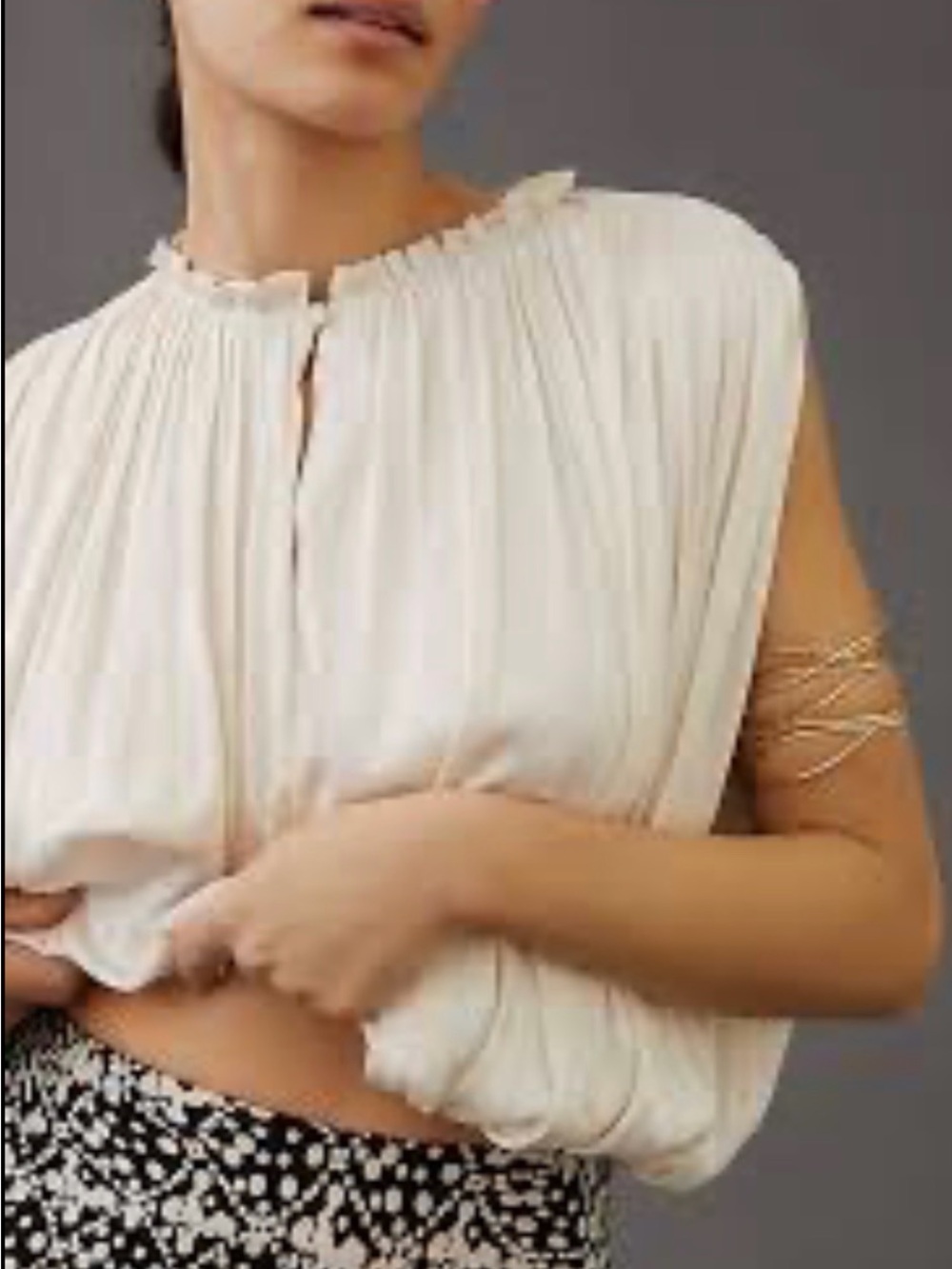 Anthropologie Ivory Pleated Sleeveless Blouson Top